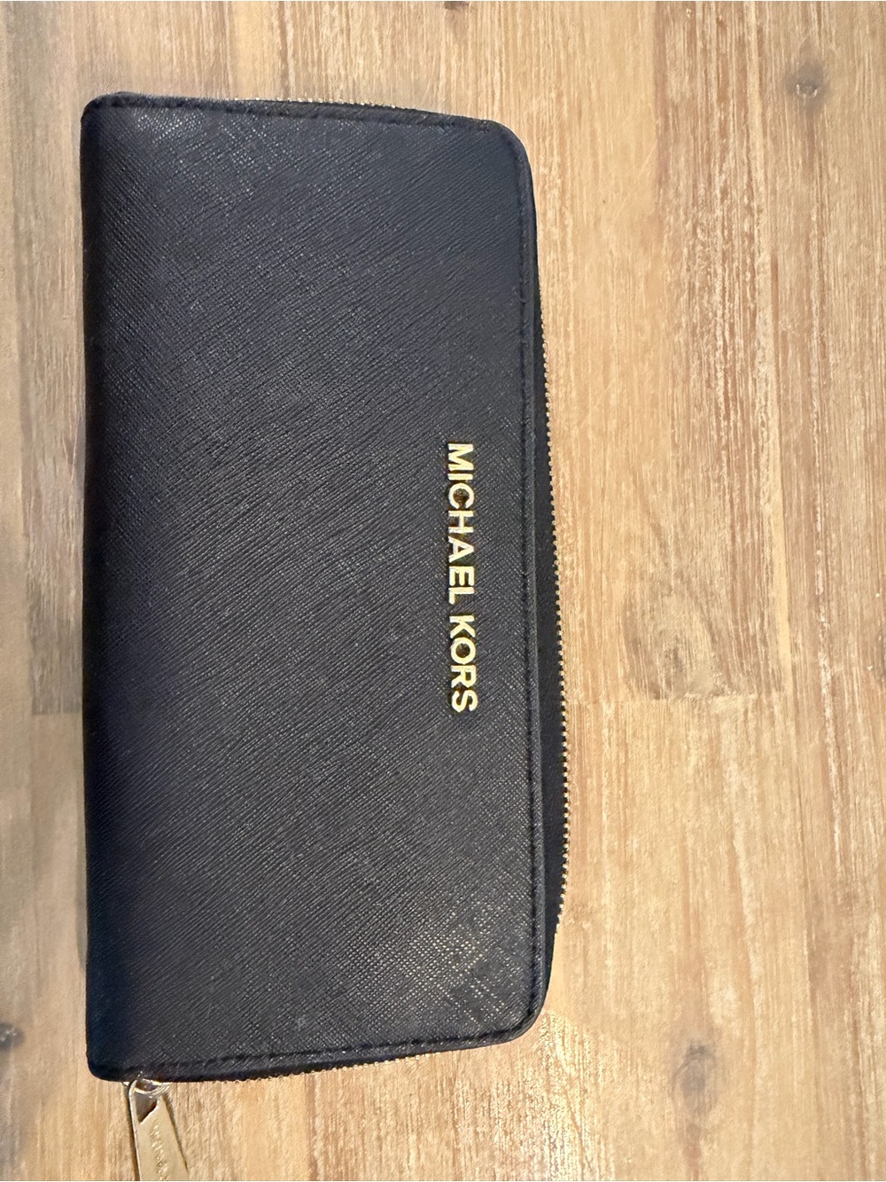 Michael Kors Black Wallet with Gold Logo and Zipper